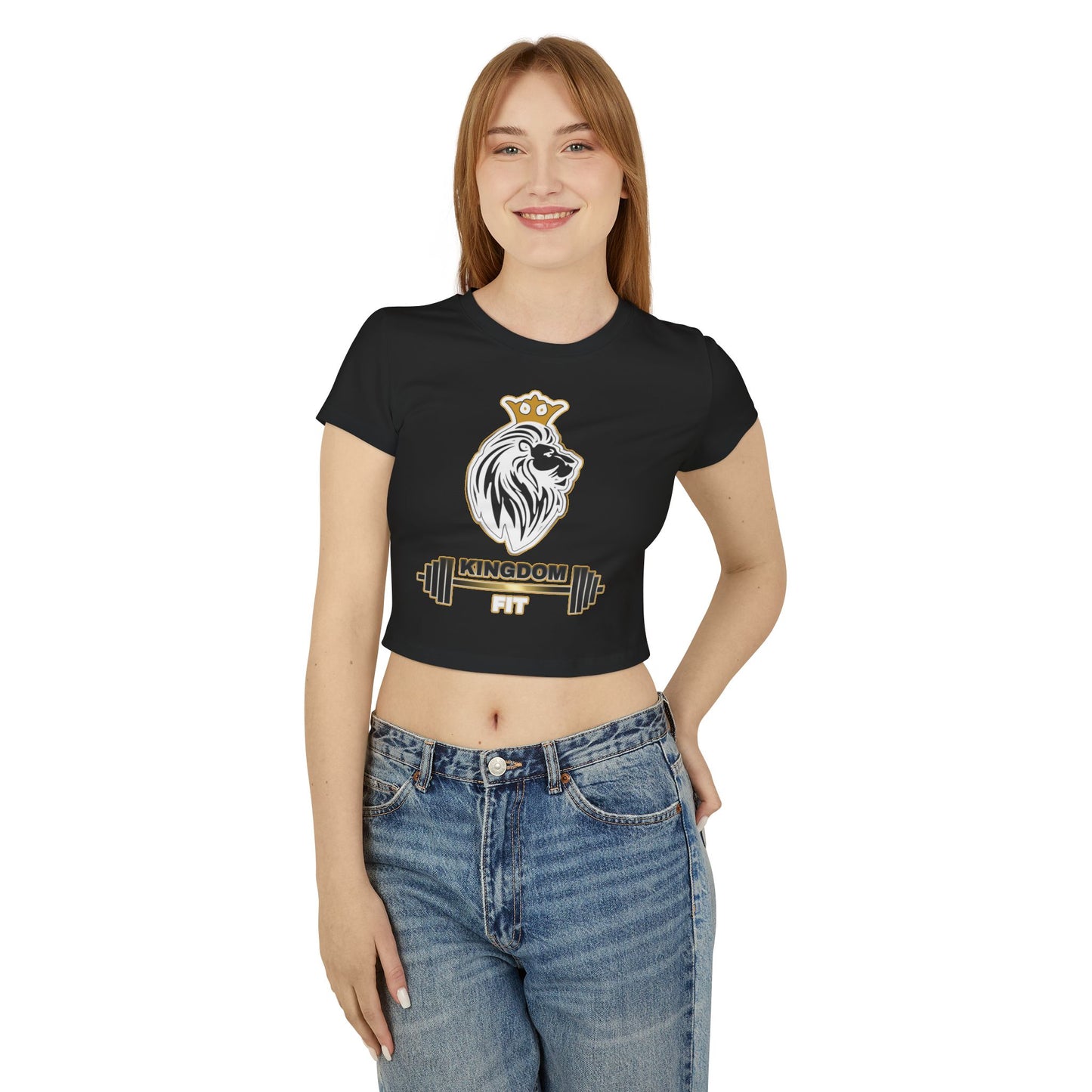 Kingdom Fit Lion Crest Baby Tee — Women's Cropped Fitness T-Shirt