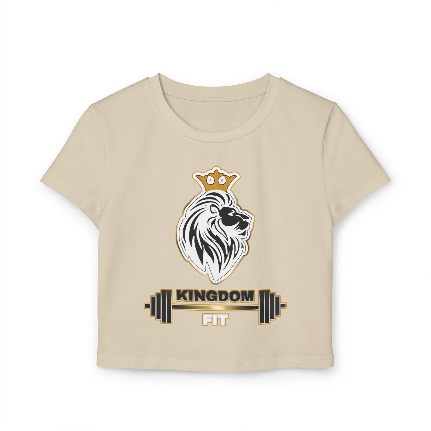Kingdom Fit Lion Crest Baby Tee — Women's Cropped Fitness T-Shirt