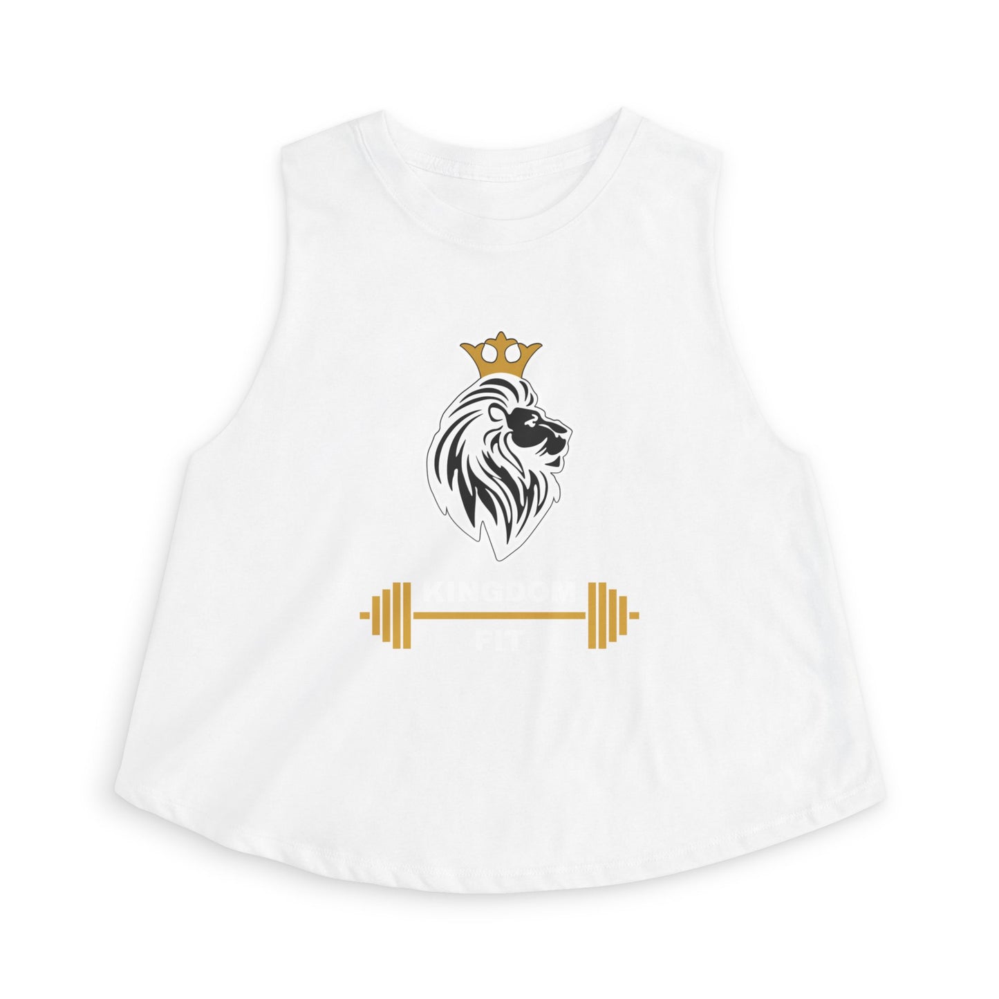 Lion Crown Crop Top – Women's Gym Tank with Barbell Graphic