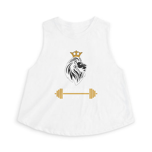 Lion Crown Crop Top – Women's Gym Tank with Barbell Graphic