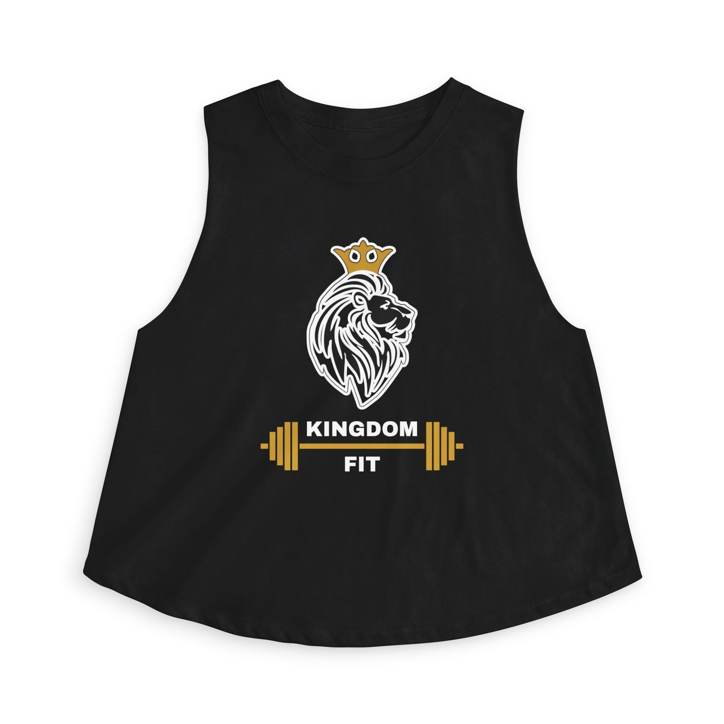 Lion Crown Crop Top – Women's Gym Tank with Barbell Graphic