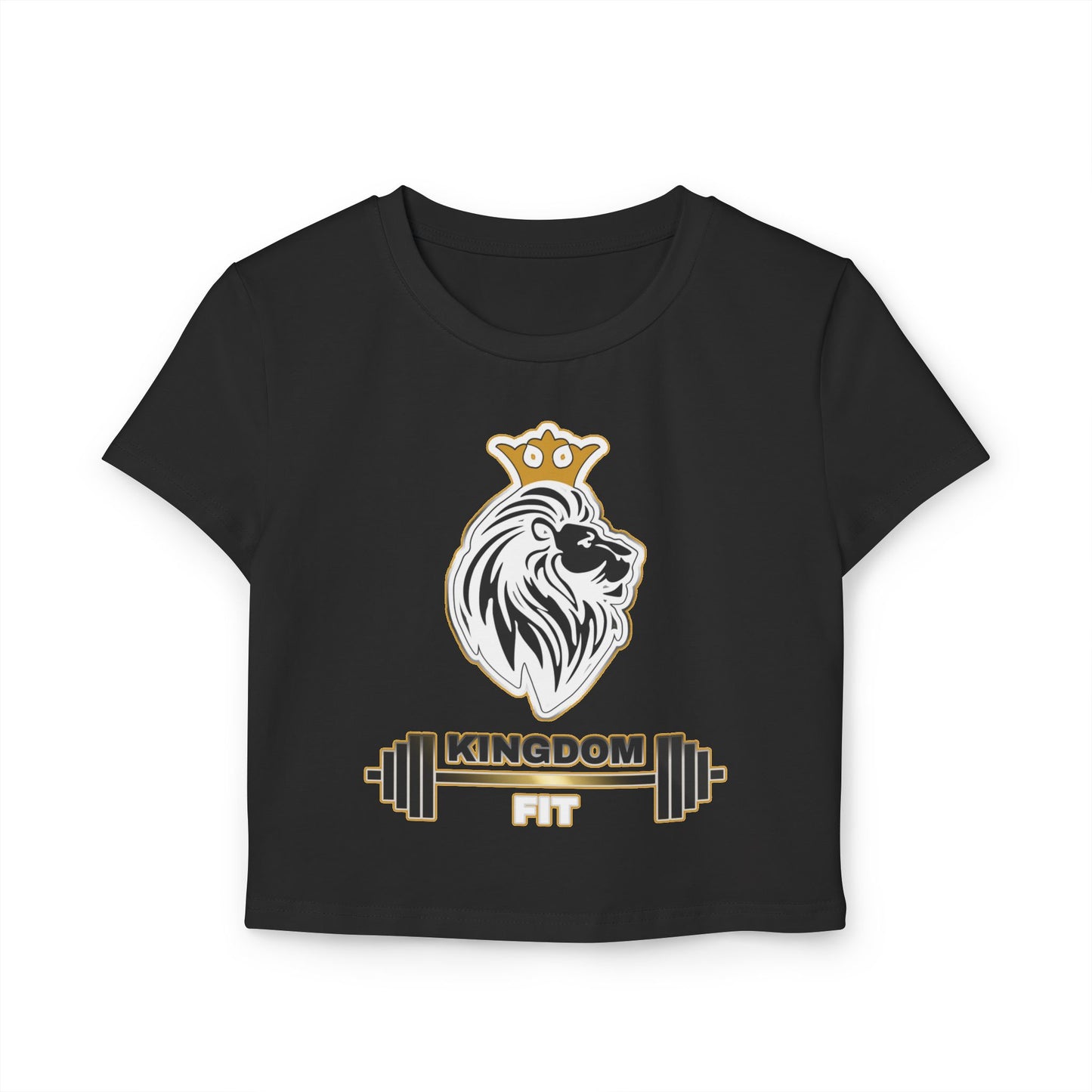 Kingdom Fit Lion Crest Baby Tee — Women's Cropped Fitness T-Shirt