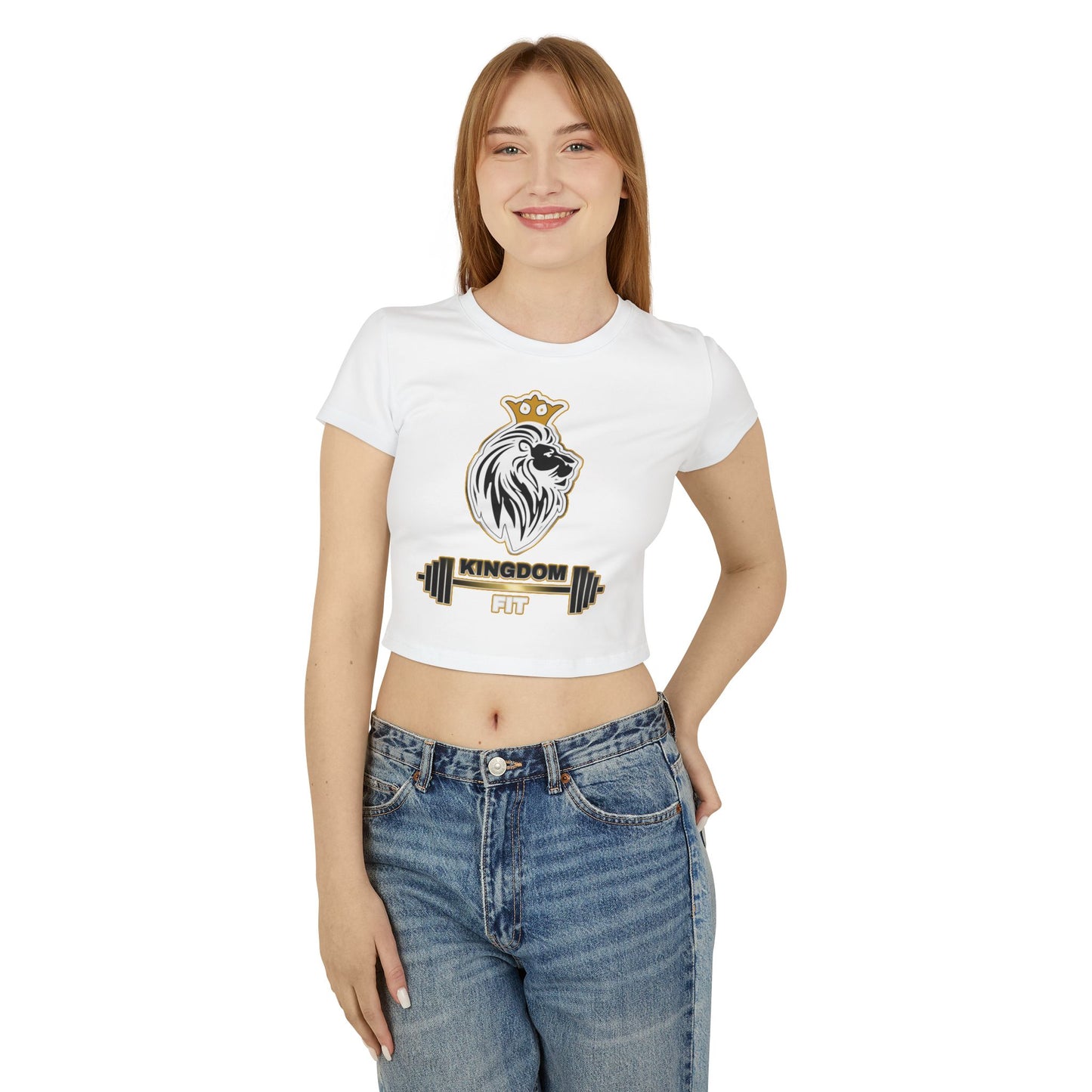 Kingdom Fit Lion Crest Baby Tee — Women's Cropped Fitness T-Shirt