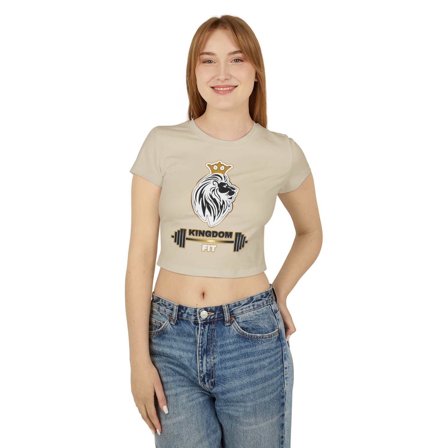 Kingdom Fit Lion Crest Baby Tee — Women's Cropped Fitness T-Shirt