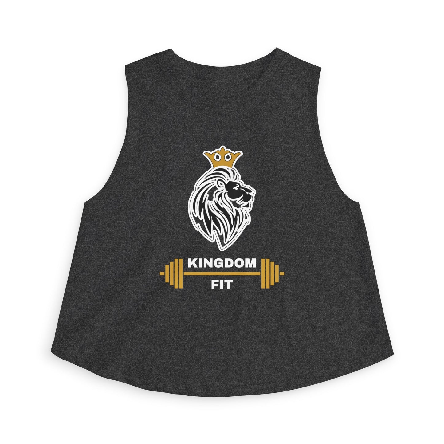 Lion Crown Crop Top – Women's Gym Tank with Barbell Graphic
