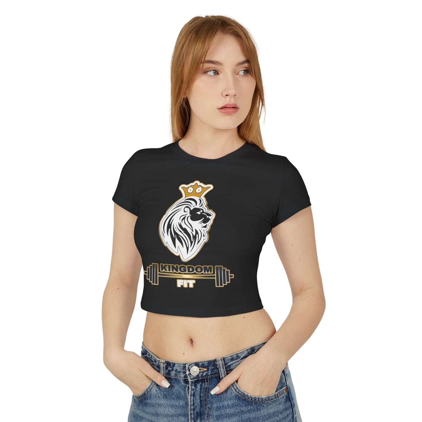 Kingdom Fit Lion Crest Baby Tee — Women's Cropped Fitness T-Shirt