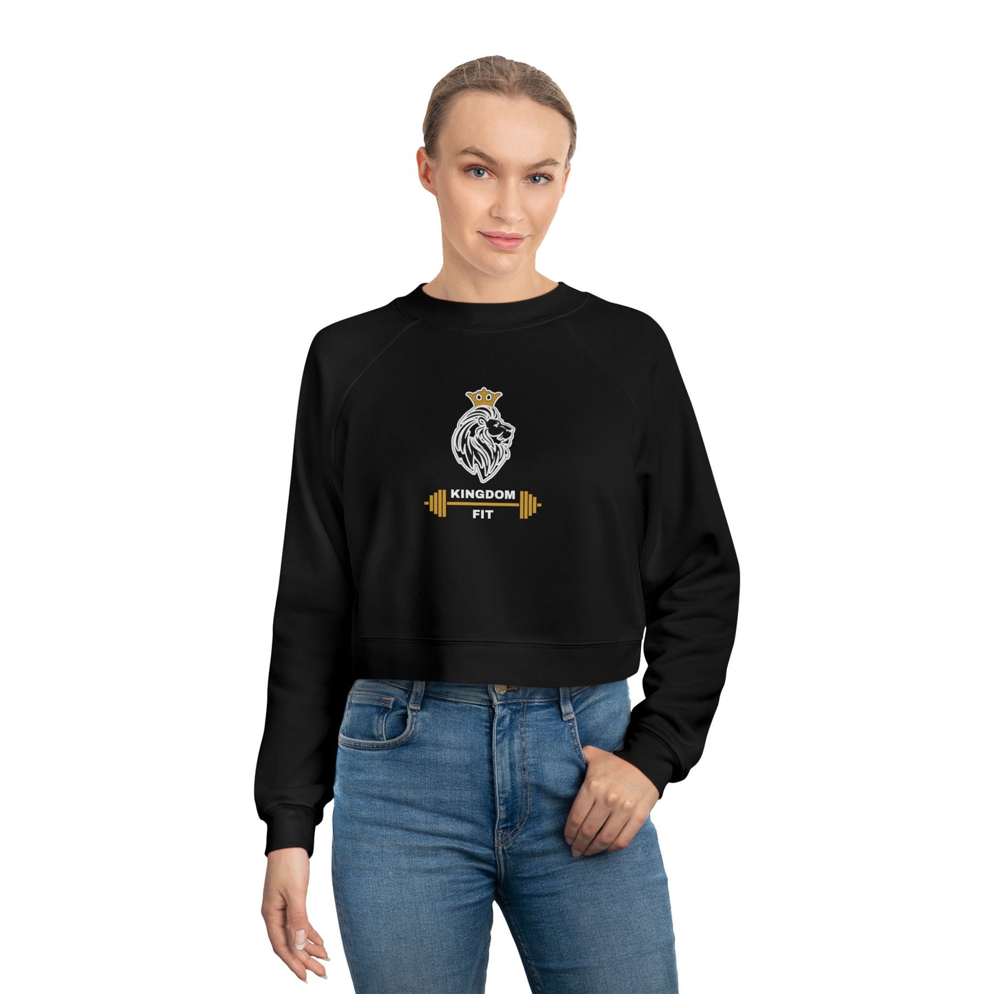 Cropped Pullover — 'Kingdom Fit' Skull & Barbell Graphic