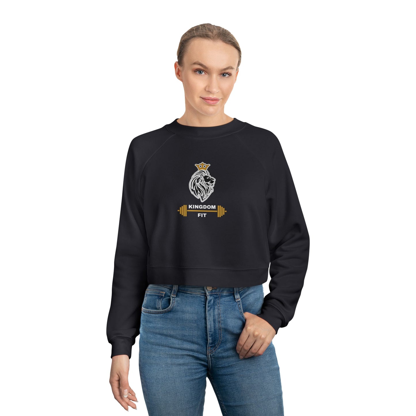 Cropped Pullover — 'Kingdom Fit' Skull & Barbell Graphic